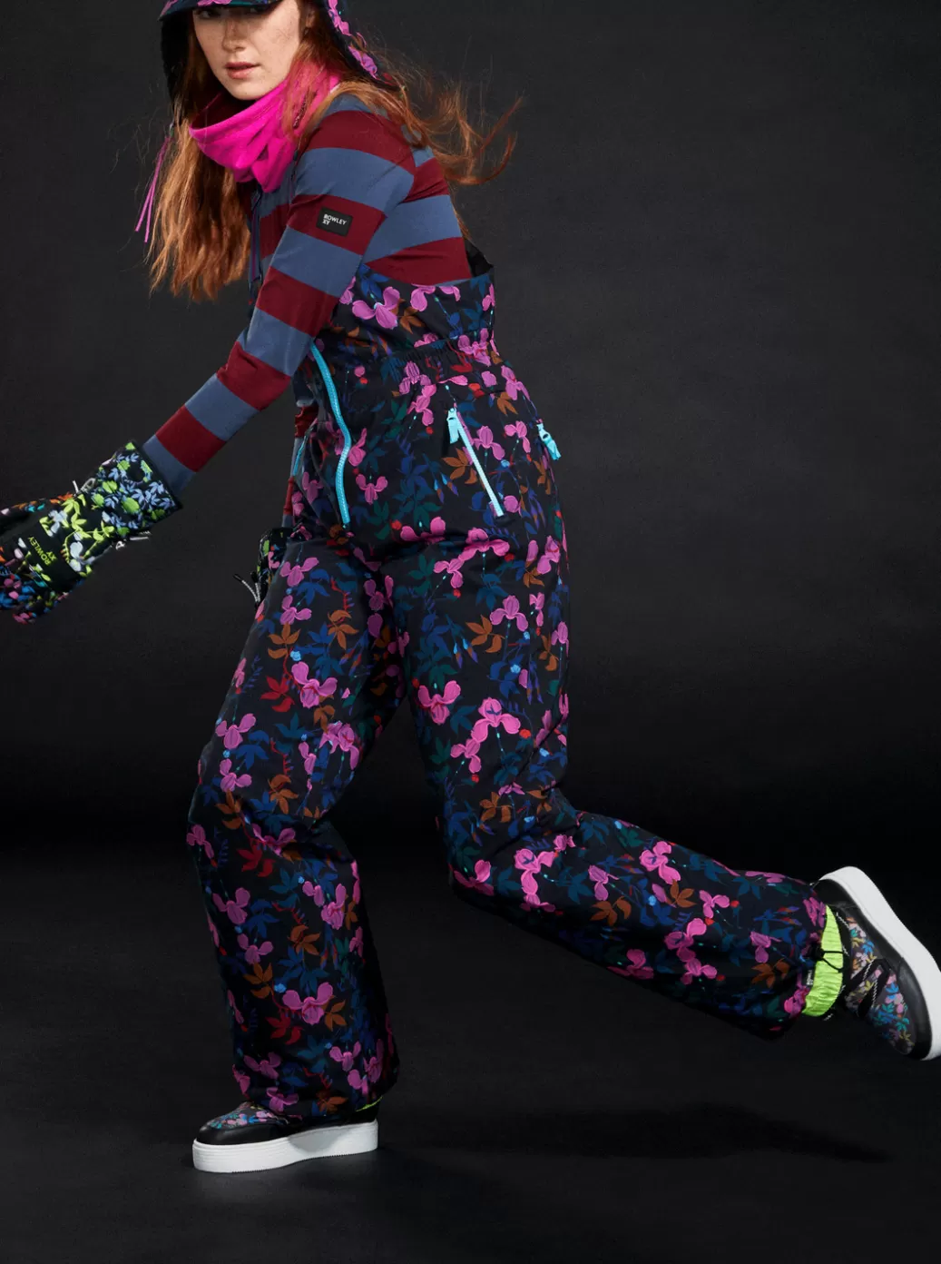 Snow Pants | WOMEN ROXY ROWLEY X Insulated Technical Snow Bib Pants True Black Darkreds Floral