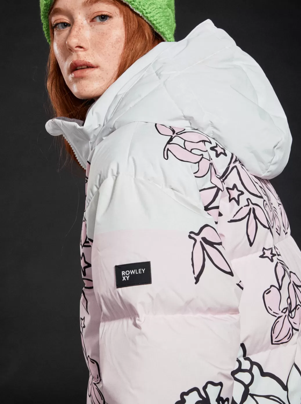 Snow Jackets | WOMEN ROXY ROWLEY X Puffer Technical Snow Jacket Bright White Laurel Floral