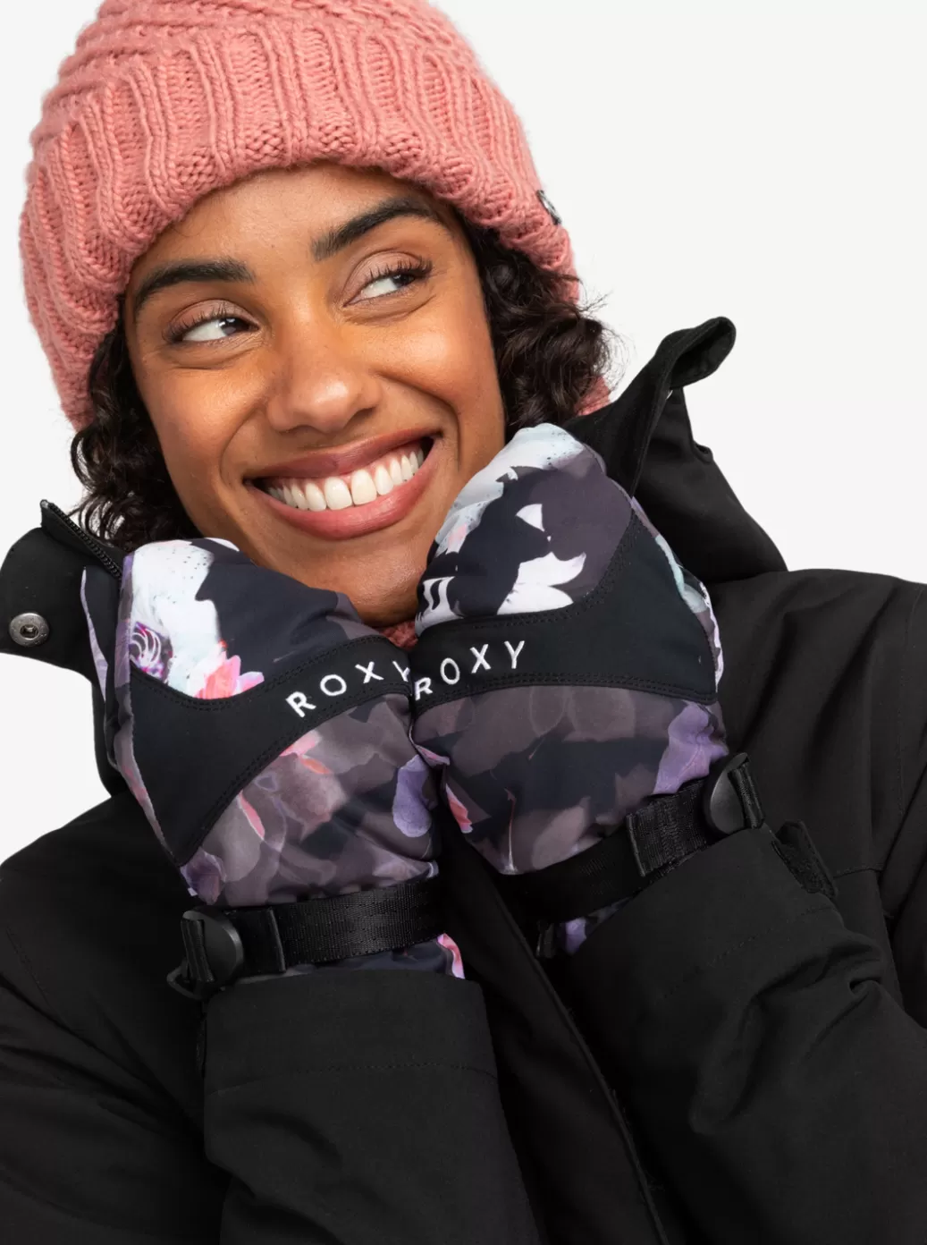 Snow Accessories | WOMEN ROXY Jetty Technical Snowboard/Ski Mittens True Black Blurry Flower