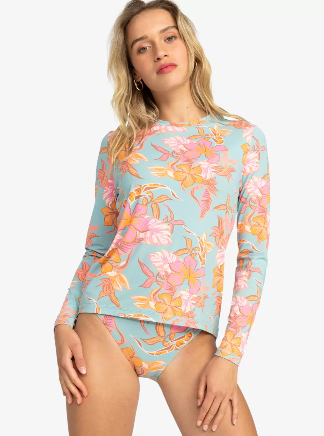 Rashguards | WOMEN ROXY Sea Skippin Long Sleeve Rashguard Blue Surf Kartoffel Tropical