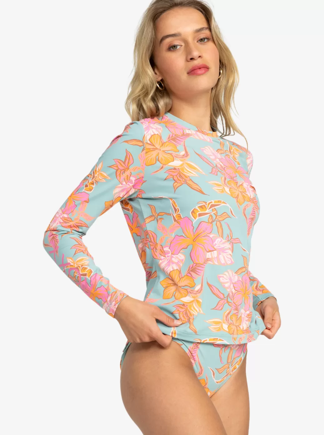Rashguards | WOMEN ROXY Sea Skippin Long Sleeve Rashguard Blue Surf Kartoffel Tropical