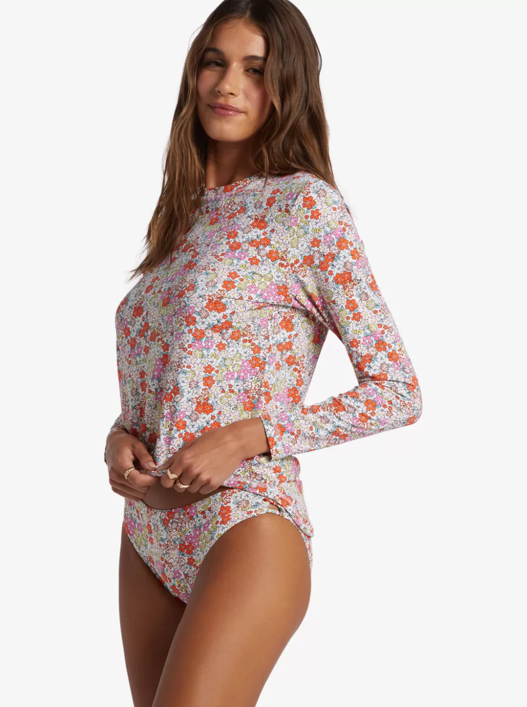 Rashguards | WOMEN ROXY Sea Skippin Long Sleeve UPF 50 Rashguard Tiger Lily Autumn Ditsy