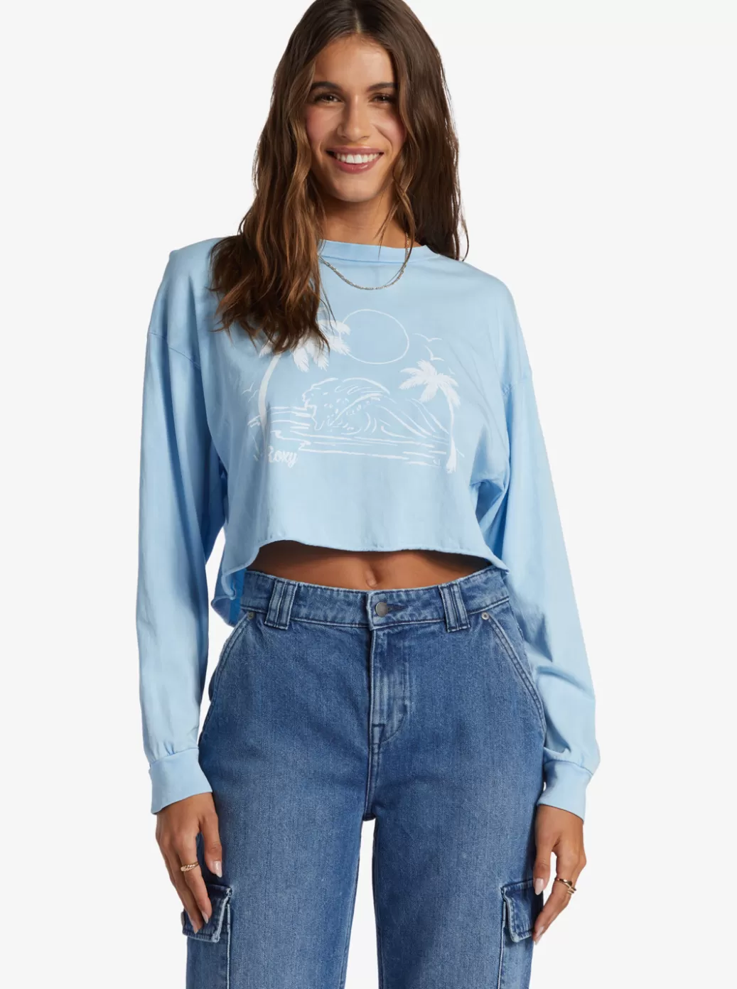Tees & Tanks | Tops | WOMEN ROXY Simple Surf Oversized Long Sleeve T-Shirt Clear Sky