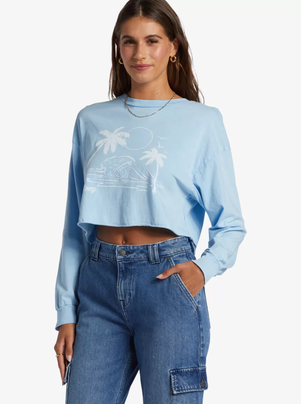 Tees & Tanks | Tops | WOMEN ROXY Simple Surf Oversized Long Sleeve T-Shirt Clear Sky