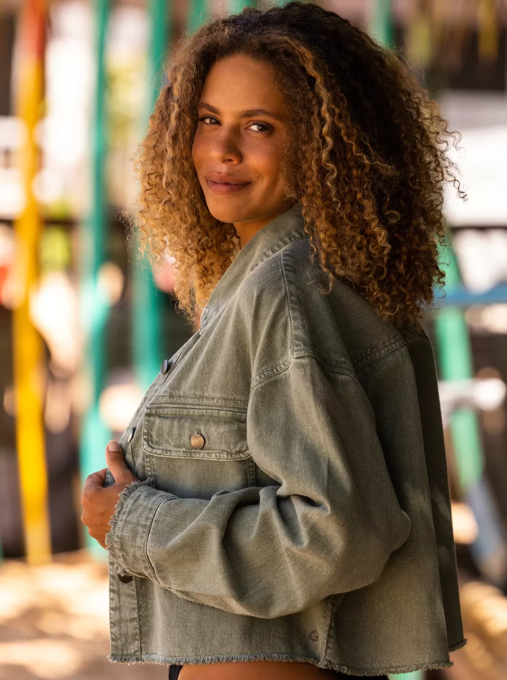 Jackets | WOMEN ROXY Sunset Sands Cut-Off Shacket Jackets Agave Green