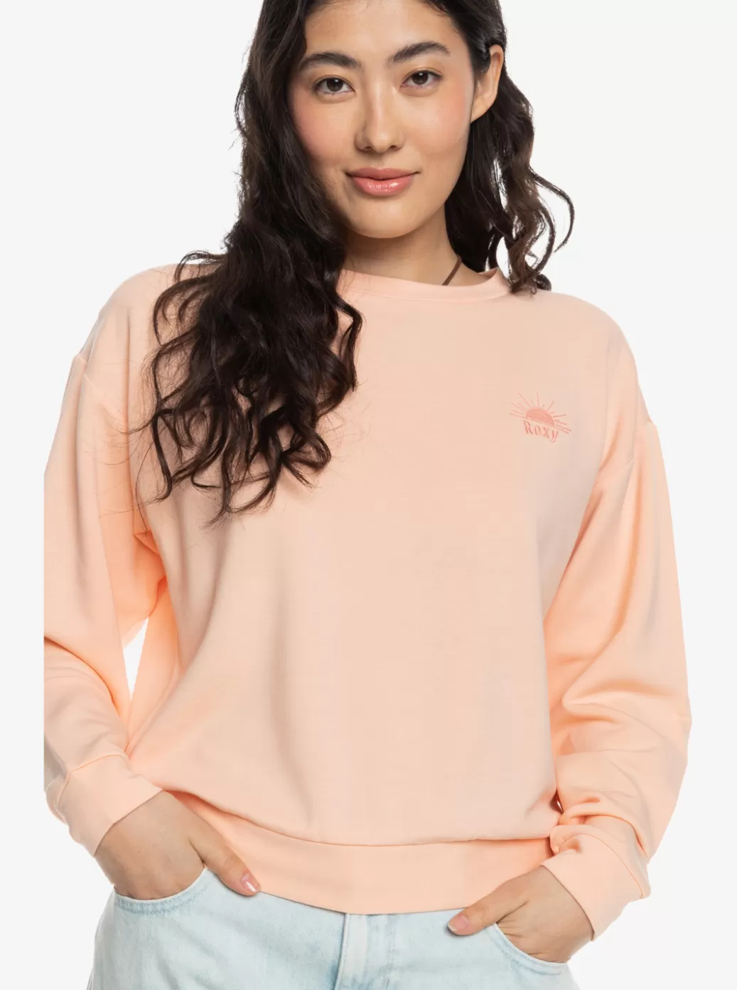 Loungewear | Fleece & Hoodies | WOMEN ROXY Surfing By Moonlight B Crew Neck Sweatshirt Peach Parfait