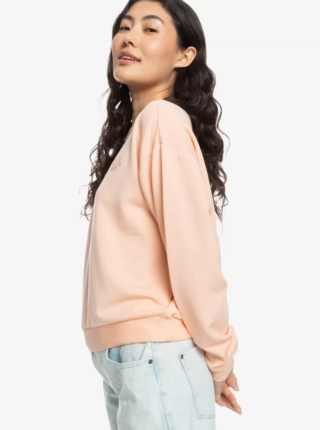 Loungewear | Fleece & Hoodies | WOMEN ROXY Surfing By Moonlight B Crew Neck Sweatshirt Peach Parfait