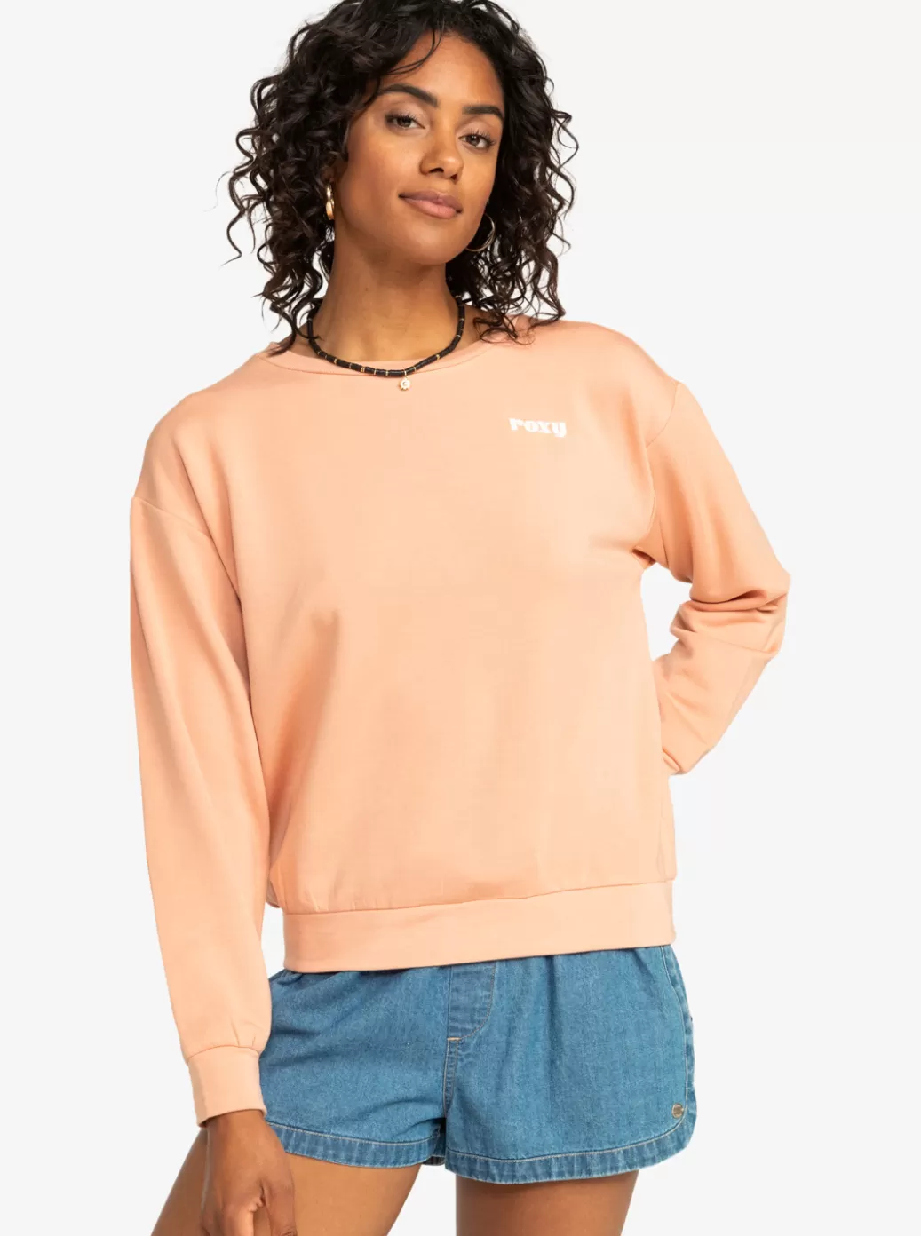 Loungewear | Fleece & Hoodies | WOMEN ROXY Surfing By Moonlight Crew Neck Sweatshirt Dusty Coral