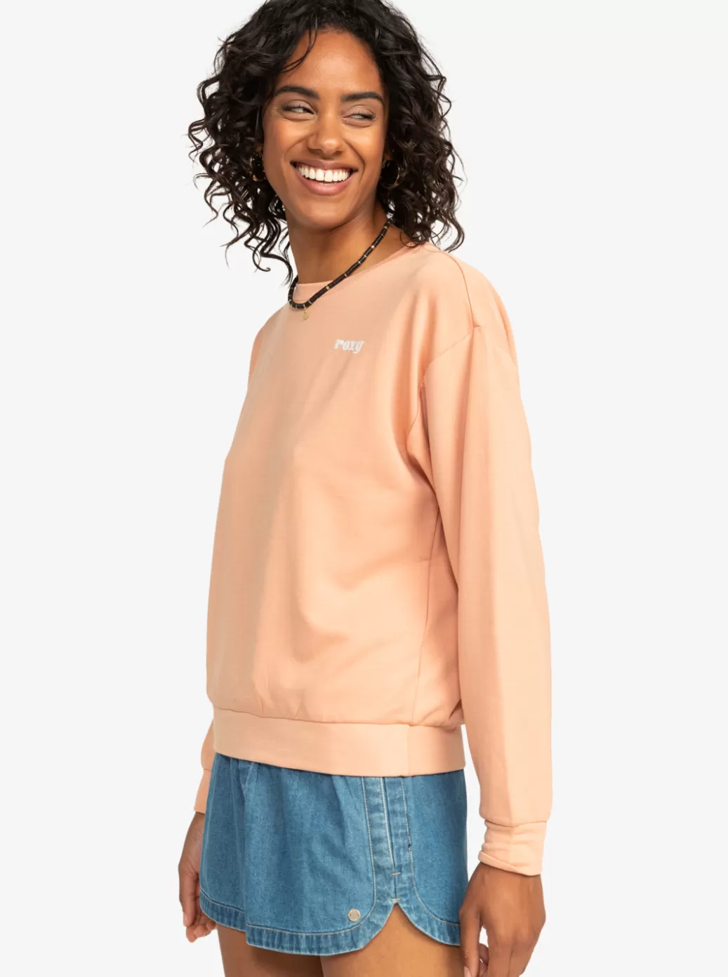 Loungewear | Fleece & Hoodies | WOMEN ROXY Surfing By Moonlight Crew Neck Sweatshirt Dusty Coral