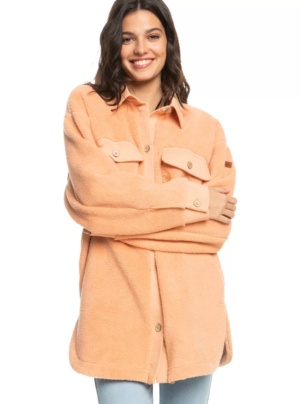 Sweaters | Jackets | Fleece & Hoodies | WOMEN ROXY Switch Up Sherpa Fleece Overshirt Dusty Coral