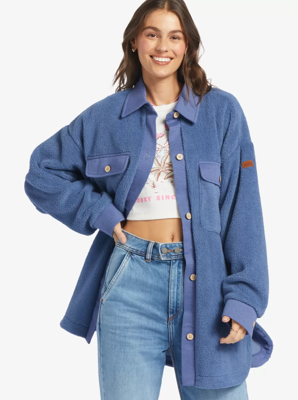 Sweaters | Jackets | Fleece & Hoodies | WOMEN ROXY Switch Up Sherpa Fleece Overshirt Marlin