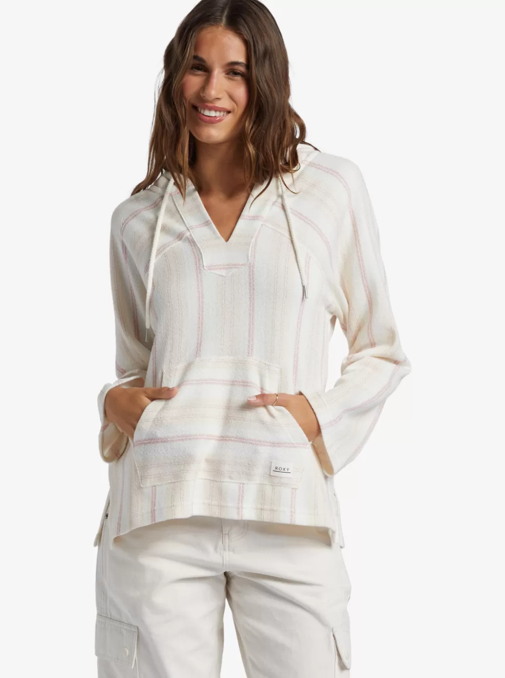 Loungewear | Sweaters | Fleece & Hoodies | WOMEN ROXY Wild And Free Poncho Style Hoodie Ash Rose Low Tide Stripe