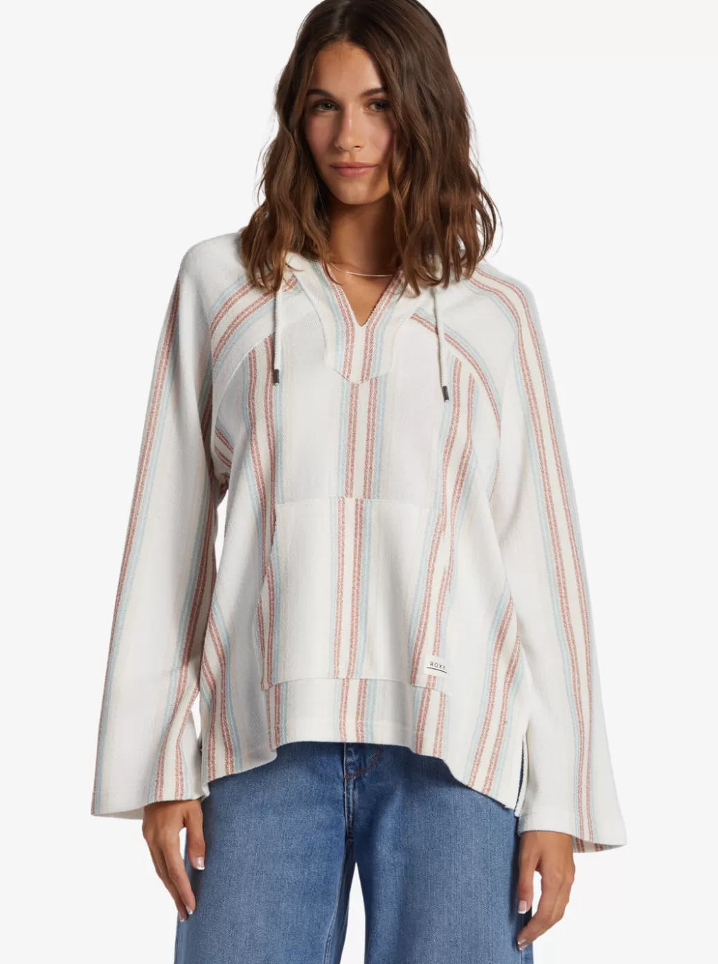 Loungewear | Sweaters | Fleece & Hoodies | WOMEN ROXY Wild And Free Poncho Style Hoodie Bonzer Stripe Snow White