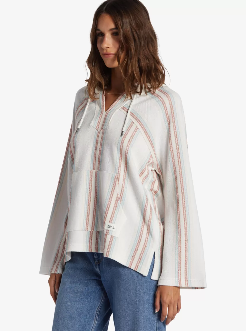 Loungewear | Sweaters | Fleece & Hoodies | WOMEN ROXY Wild And Free Poncho Style Hoodie Bonzer Stripe Snow White