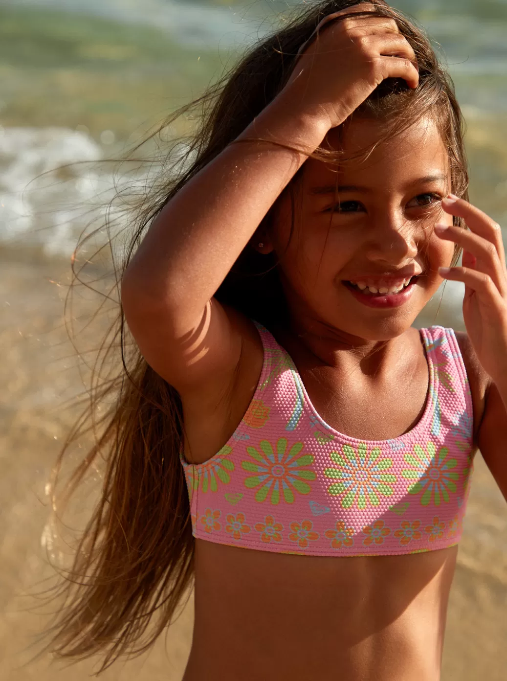 Swim | KIDS ROXY Girl's 2-7 Beach Day Together Two Piece Bralette Bikini Set Sachet Pink Beachy Bebe