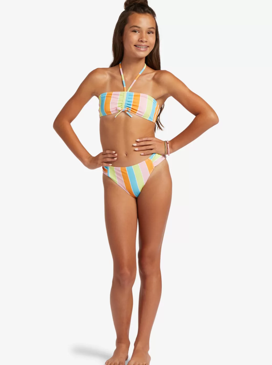 Swim | KIDS ROXY Girl's 4-16 Last In Paradise Two Piece Bandeau Bikini Set For Girls Bachelor Button Rainbow Rays