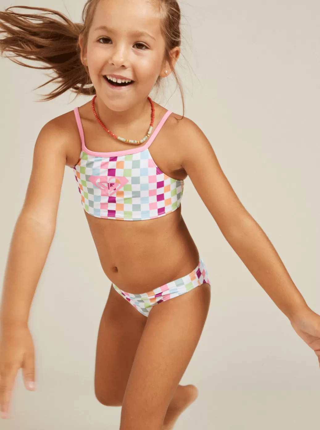 Swim | KIDS ROXY Girls' 2-7 Rainbow Check Two Piece Crop Top Bikini Set Bright White Check Check