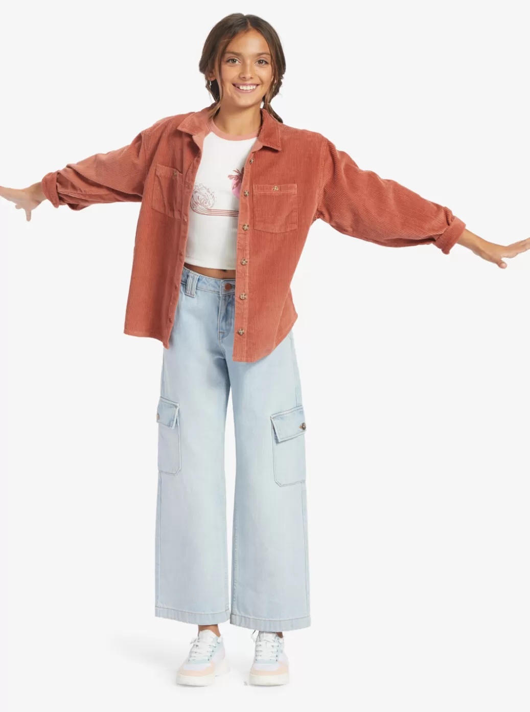 Tees & Tanks | KIDS ROXY Girls' 4-16 Something Beautiful Solid Oversized Corduroy Shirt Cedar Wood