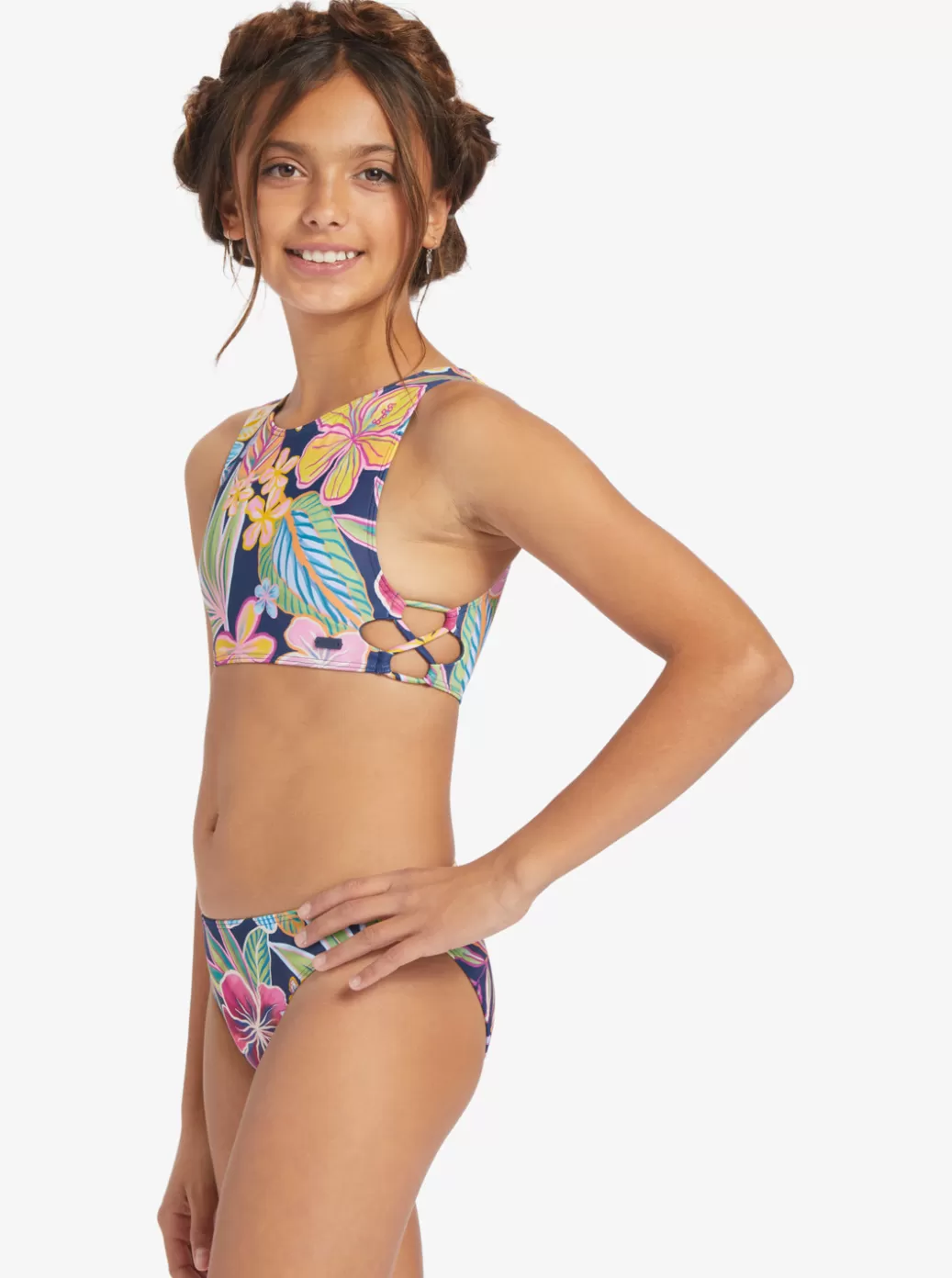 Swim | KIDS ROXY Girls' 7-16 Paradise Trip Two Piece Crop Top Bikini Set Mood Indigotrue Paradise