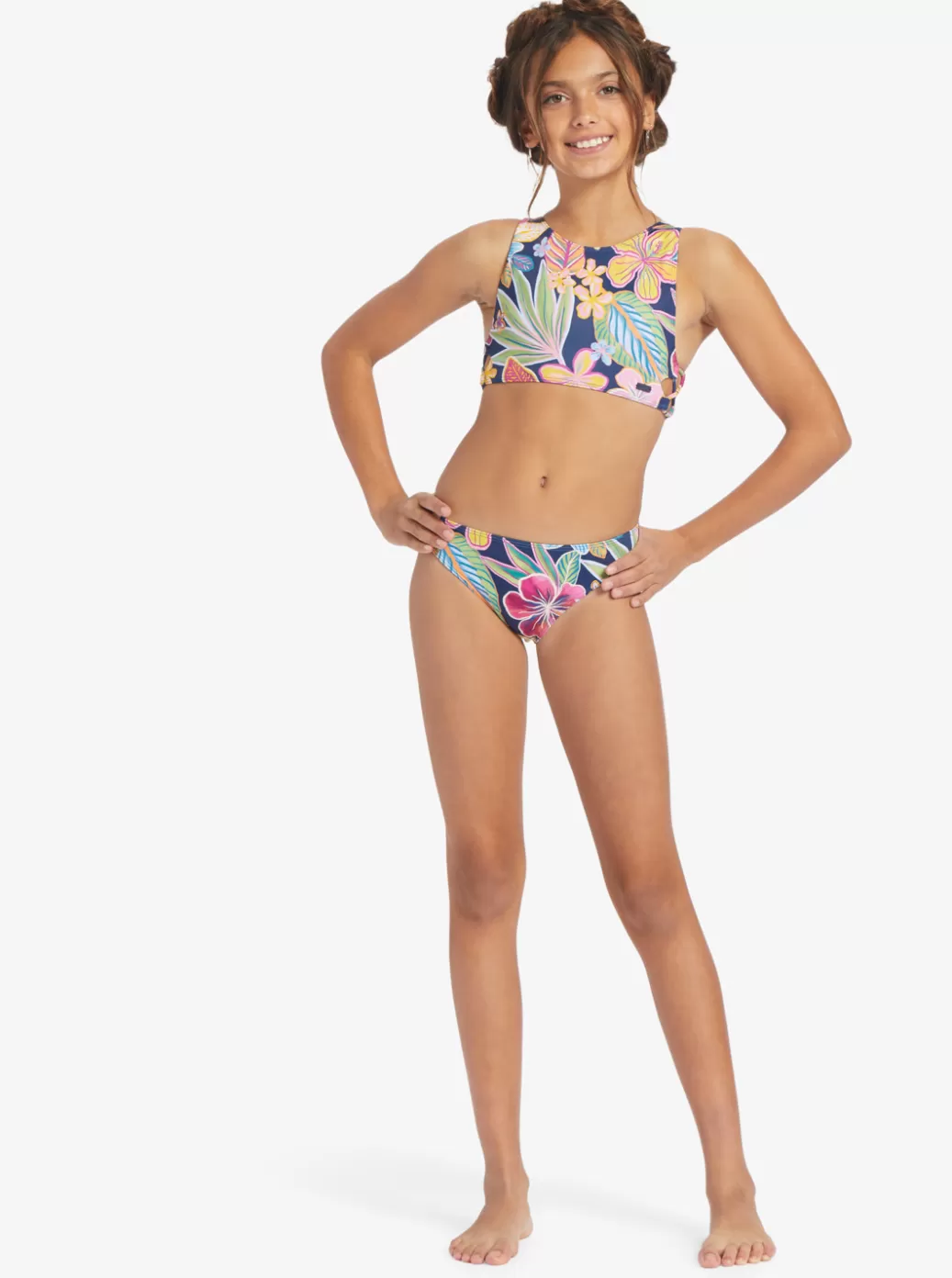 Swim | KIDS ROXY Girls' 7-16 Paradise Trip Two Piece Crop Top Bikini Set Mood Indigotrue Paradise