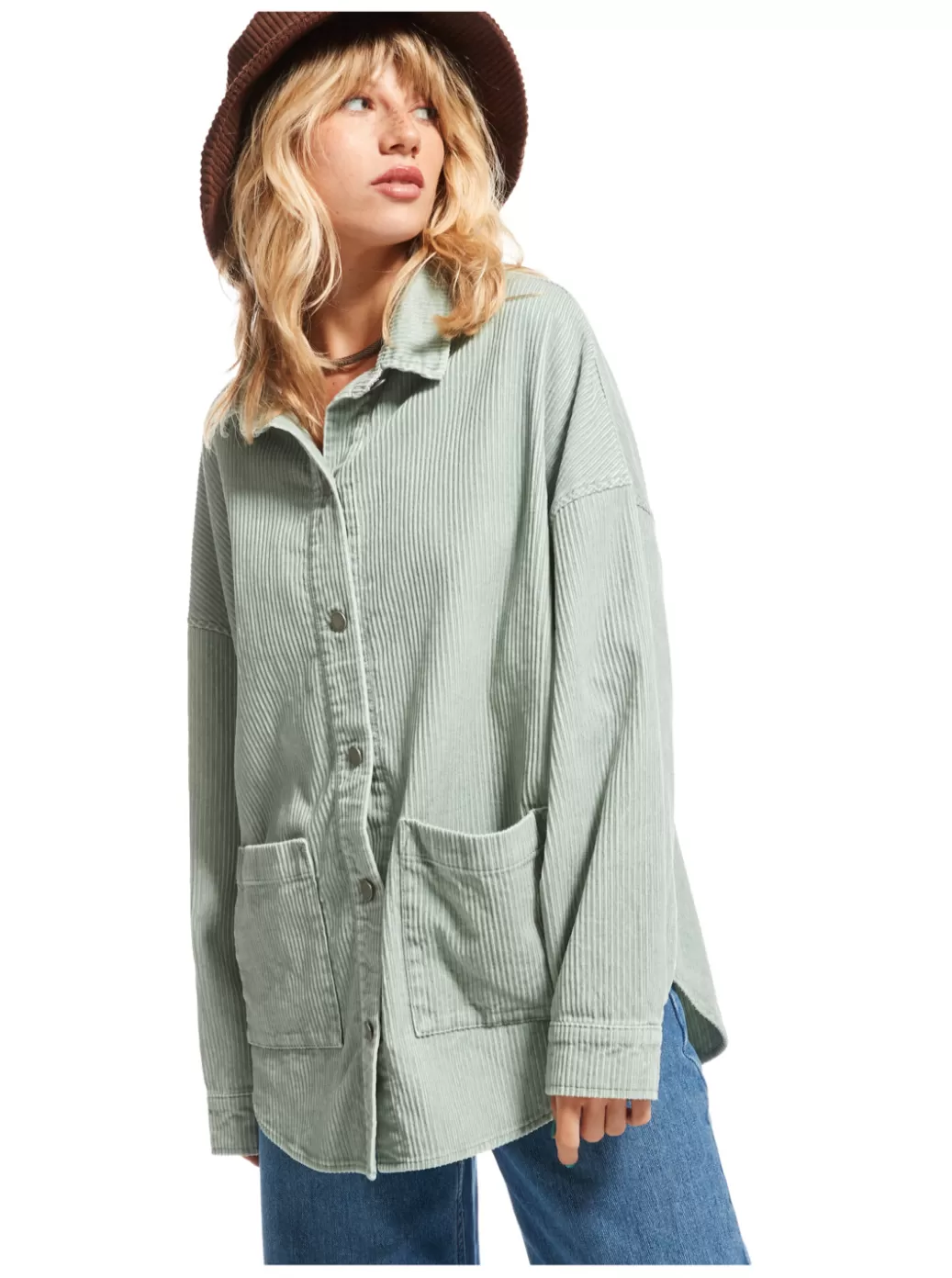 Jackets | WOMEN ROXY Kick Back Washed Corduroy Long Sleeve Shirt Blue Surf
