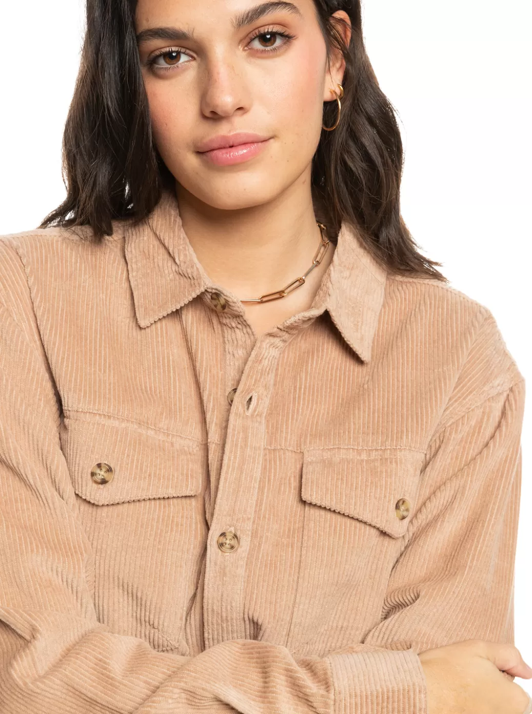 Tops | WOMEN ROXY Let It Go Corduroy Long Sleeve Top Warm Taupe