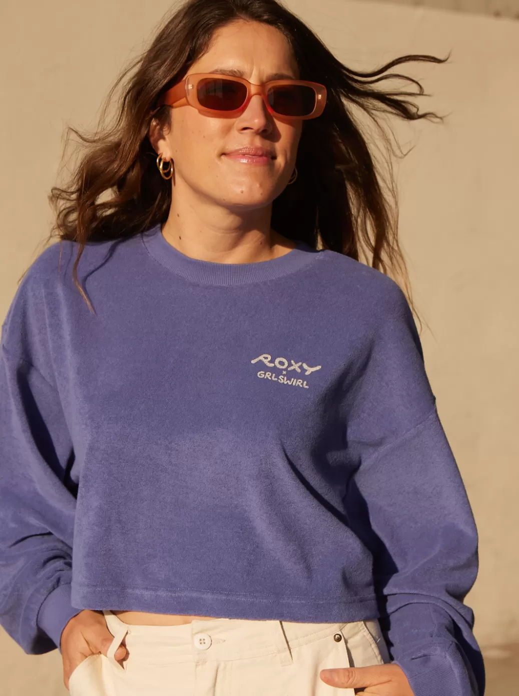 Loungewear | Sweaters | Fleece & Hoodies | WOMEN ROXY x Grl Swirl Cropped Sweatshirt Marlin